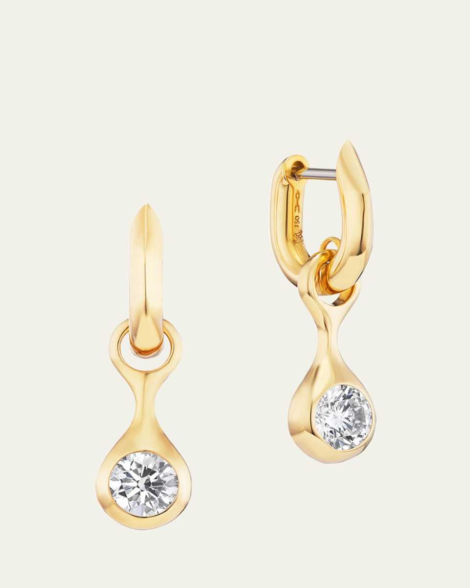18K Yellow Gold Diamond Carriage Huggie Hoop Earrings